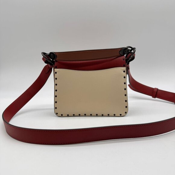 COACH Beat 18 rivets leather shoulder crossbody bag -Red Sand Ivory Tan - Picture 5 of 13